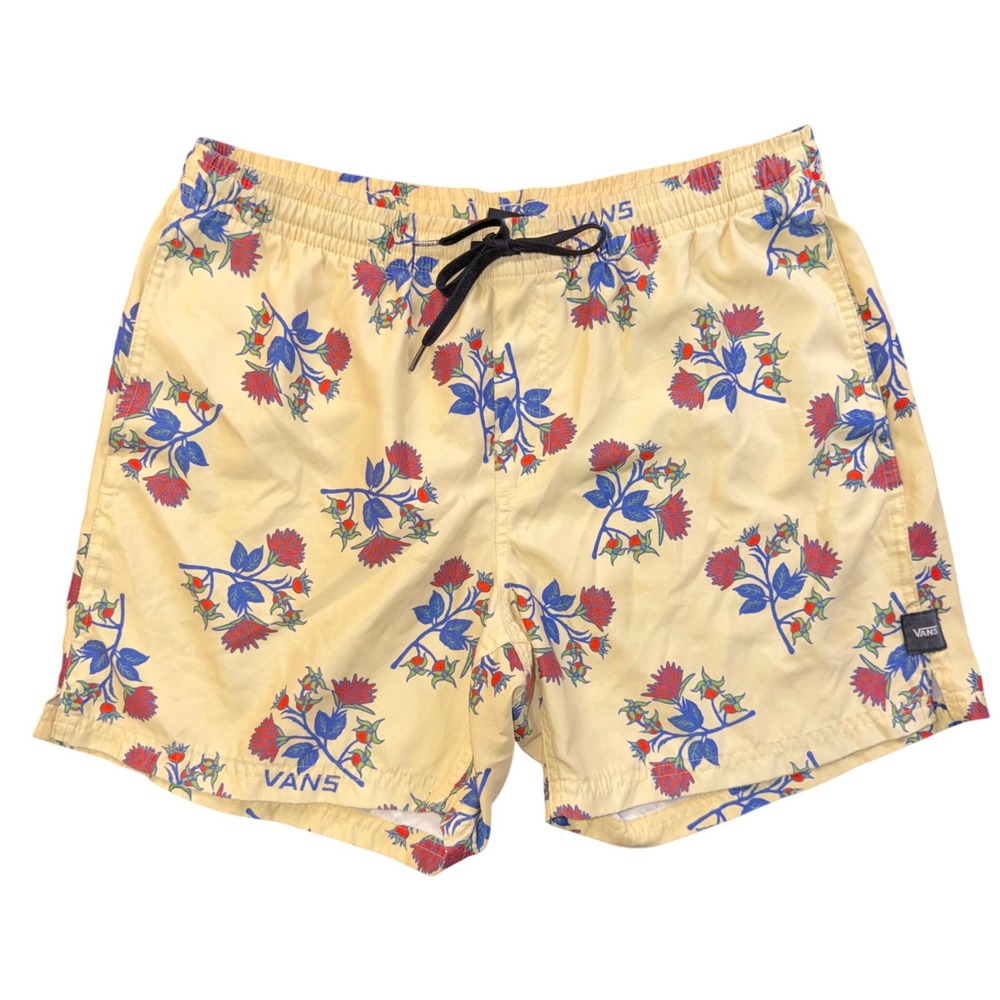 Vans Mens Yellow Floral Print Swim Trunks Board Shorts Large